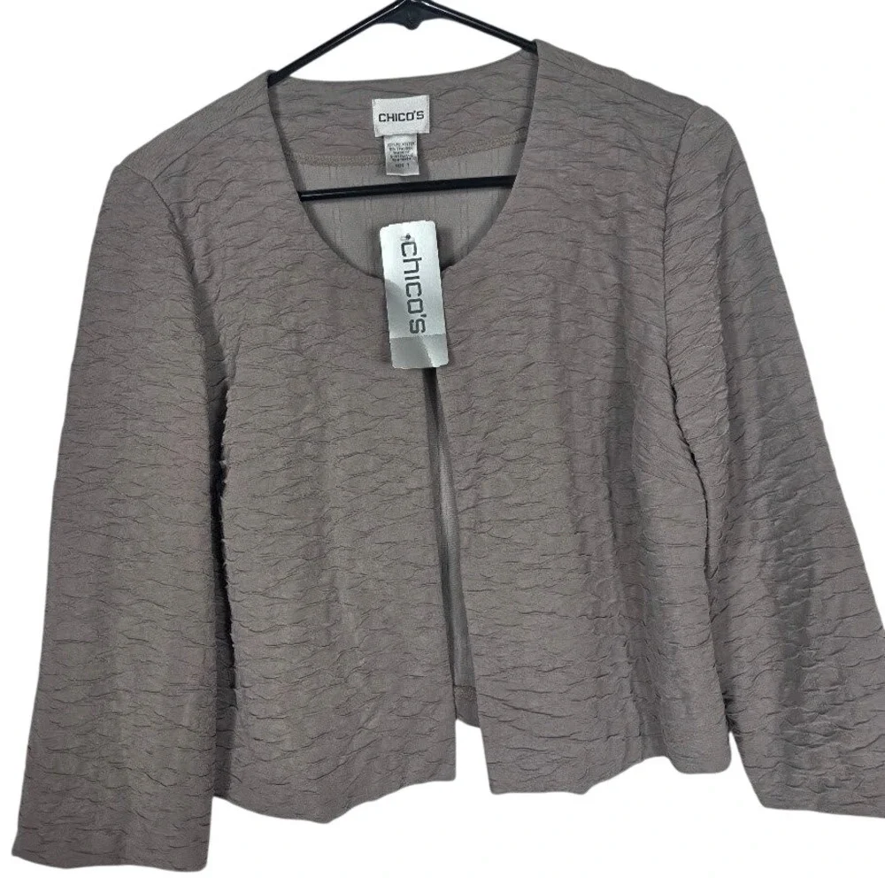 Chico's Taylor Jacket Women Size S‎ Brindle Brown Textured Travelers Open Front